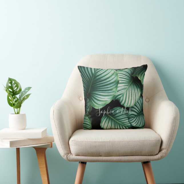 Classy Large Leaf Design, Your Name or Text Throw Pillow (Chair)