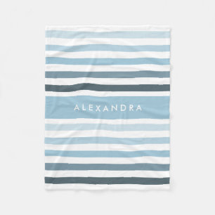 Classy Large Light Blue Striped Pattern With Name Fleece Blanket