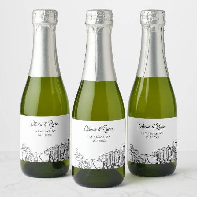 Classy Las Vegas Wedding Favour Custom Mini Sparkling Wine Label (Bottles)