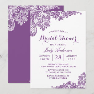 Classy Lavender Purple Modern Lace Bridal Shower Invitation