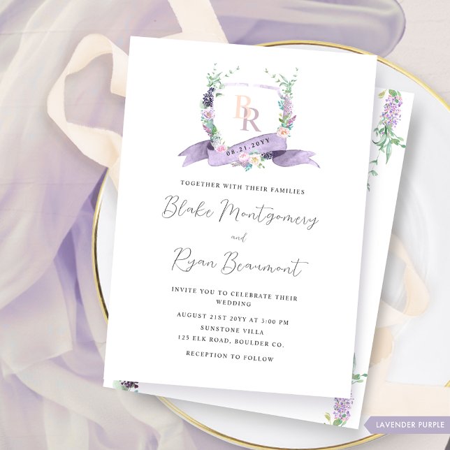 Classy Lavender, Purple, Pastel Monogram Wedding Invitation (Creator Uploaded)