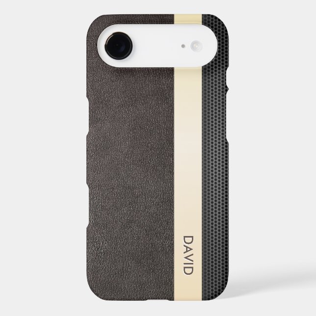 Classy Leather Gold Stripe Custom Name Case-Mate iPhone Case (Back)