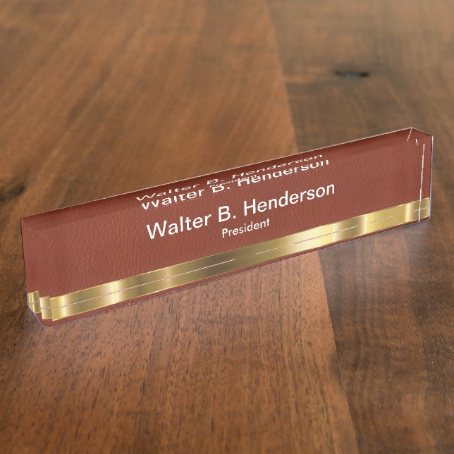 Classy Leather Look Executive Gift Name Plaque Nameplate (Side)