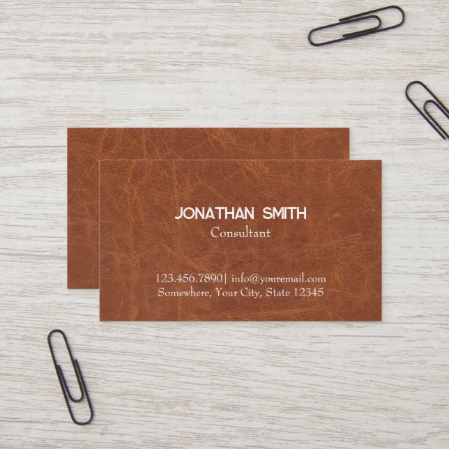 Classy Leather Texture Rustic Business Card (Front/Back In Situ)