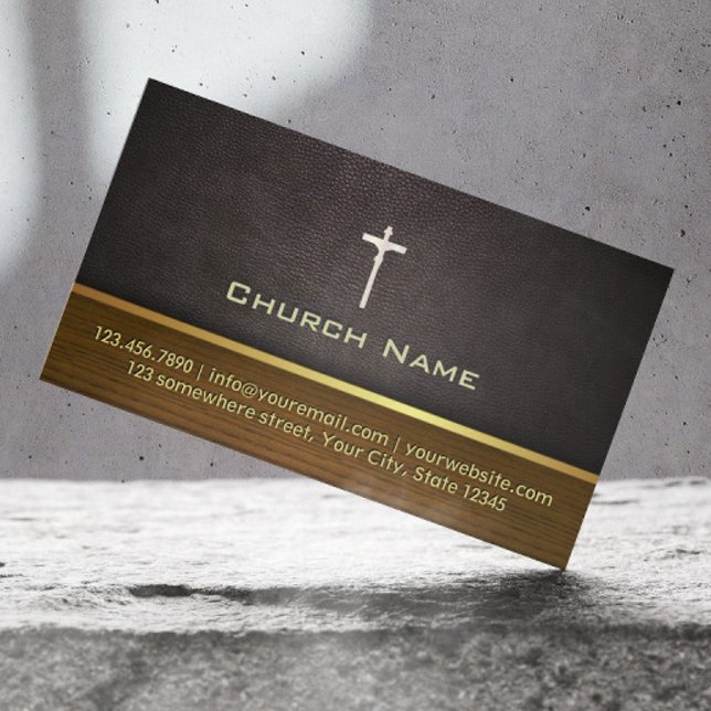 Classy Leather & Wood Church Business Card (Creator Uploaded)