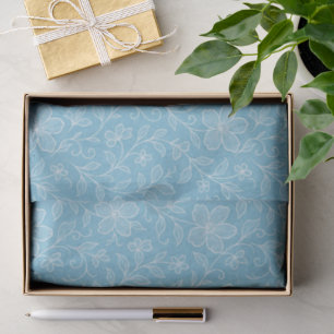 Classy Leaves Floral Art Pattern On Azure Blue Tissue Paper
