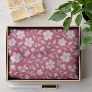 Classy Leaves Floral Art Pattern On Dark Pink Tissue Paper