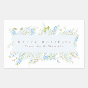 Classy Light Blue Floral Happy Holidays Custom Sticker