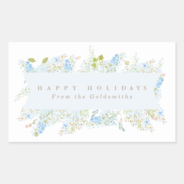 Classy Light Blue Floral Happy Holidays Custom Sticker (Front)