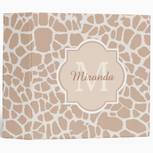 Classy Light Brown Giraffe Print Monogram and Name Binder