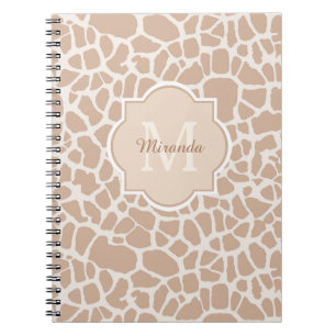 Classy Light Brown Giraffe Print Monogram and Name Notebook