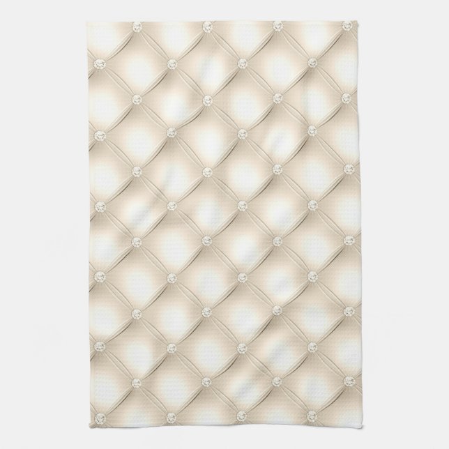 Classy Light Gold, Faux Diamond Tufted Kitchen Towel (Vertical)