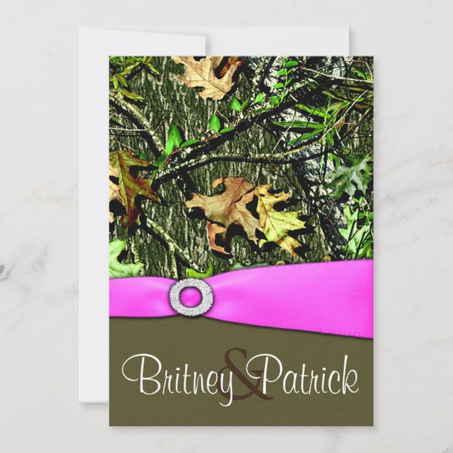 Classy Light Pink Hunting Camo Wedding Invitations (Front)