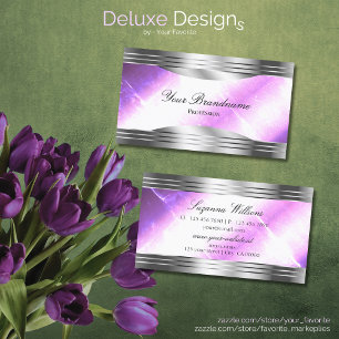 Classy Lilac Silver Shimmer Borders Sophisticated Business Card