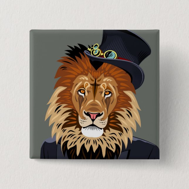 Classy Lion 2 Inch Square Button (Front)