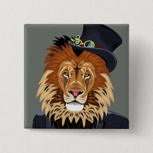 Classy Lion 2 Inch Square Button