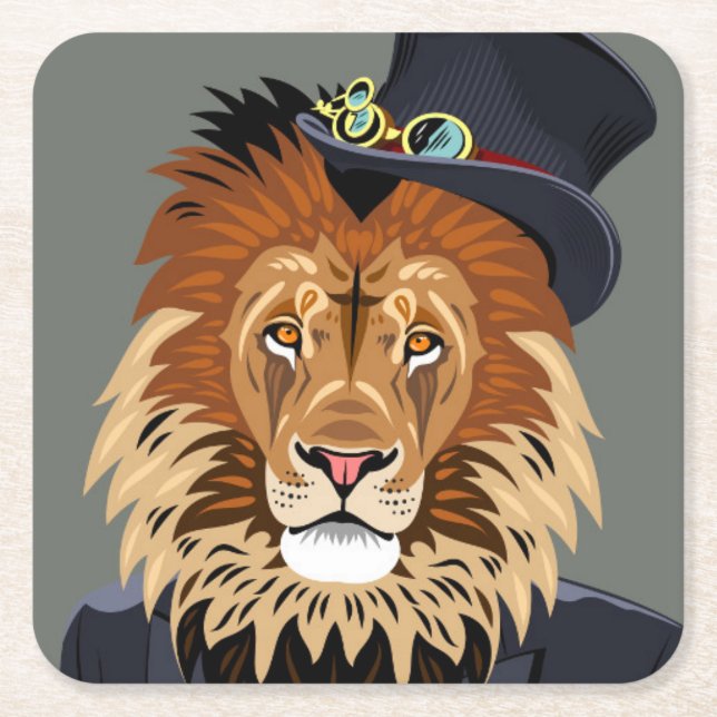 Classy Lion Square Paper Coaster (Front)