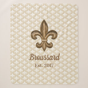 Classy Louisiana French Fleur De Lis Family Name Sherpa Blanket