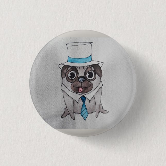 Classy Lug the Pug Badge 1 Inch Round Button (Front)