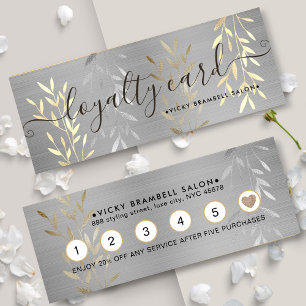 Classy Lux Faux Gold & Silver Leaves Salon Punch Loyalty Card