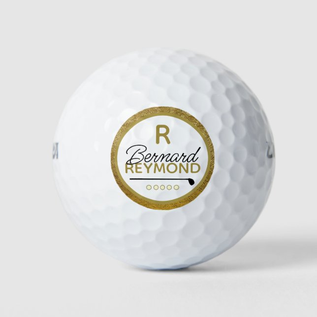 Classy Lux Golfers Gold Monogram  Golf Balls (Front)