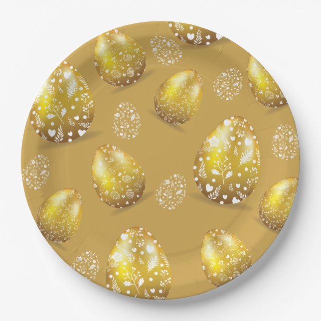 Classy Luxury Gold Easter Eggs Paper Plate (Front)