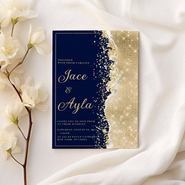 Classy luxury navy blue gold glitter Wedding Invitation (Classy luxury navy blue gold glitter Wedding )