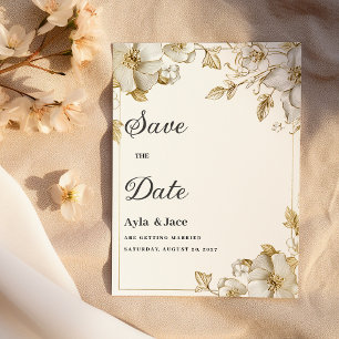 Classy luxury white and gold floral Save the Date Invitation