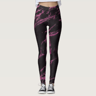 Classy Magenta Pink Black Marble Pattern Leggings