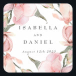 Classy Magnolia Custom Wedding  Square Sticker<br><div class="desc">These personalized wedding stickers with modern typography and watercolor magnolia flowers look fresh and chic. Feel free to edit it with your names and wedding date. Matching invitations,  rsvp,  and enclosure cards,  as well as day-of stationery,  are also available.</div>