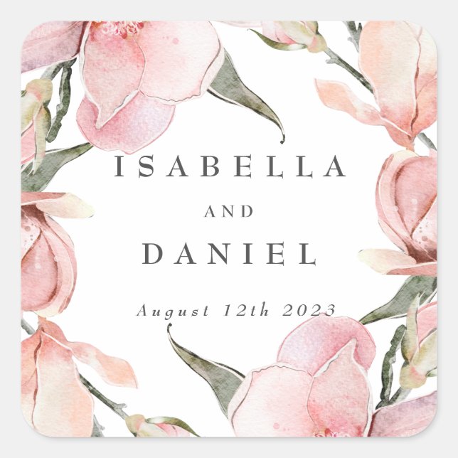 Classy Magnolia Custom Wedding  Square Sticker (Front)