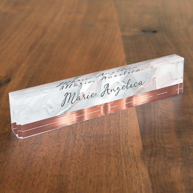 Classy Marble Gold Tone Monogram Desk Nameplate (Side)