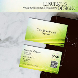 Classy Marble Green Curved Decor Logo and QR Code Business Card