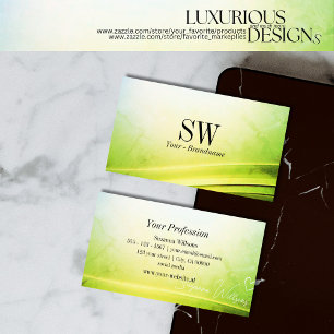 Classy Marble Green Curved Decor with Monogram Business Card