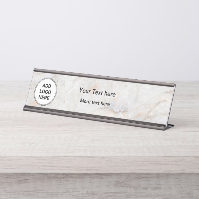 Classy Marble Look Add Your logo Desk Name Plate (Front)