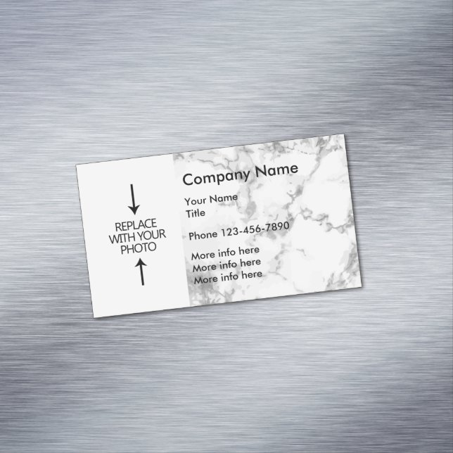 Classy Marble Look Photo Template Magnetic Business Card (In Situ)