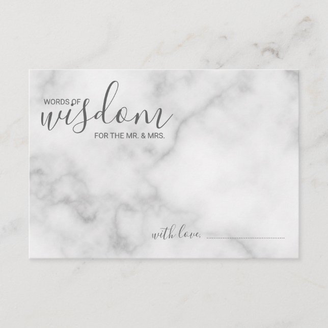 Classy Marble Modern Script Wedding Advice Card (Front)