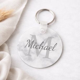 Classy Marble Personalized Monogram and Name Keychain
