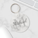 Classy Marble Personalized Monogram and Name Keychain<br><div class="desc">Personalized Monogram and Name Gift
features personalized name in grey script font style and monogram in light grey serif font style as background,  on white marble background.

Perfect as holiday gift,  family reunion favors,  thank you gift for groomsmen and gift for any special occasions.</div>