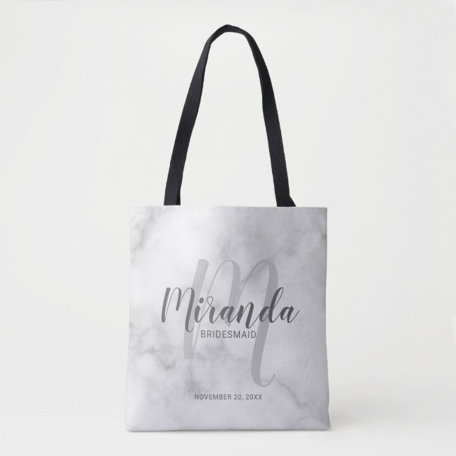 Classy Marble Script Personalized Bridesmaids Tote Bag (Front)