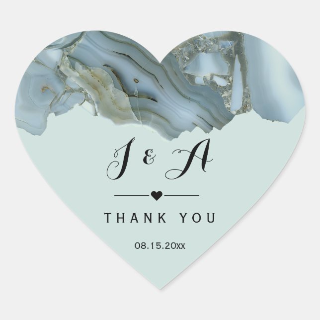 Classy Marble Wedding Thank You Heart Sticker (Front)