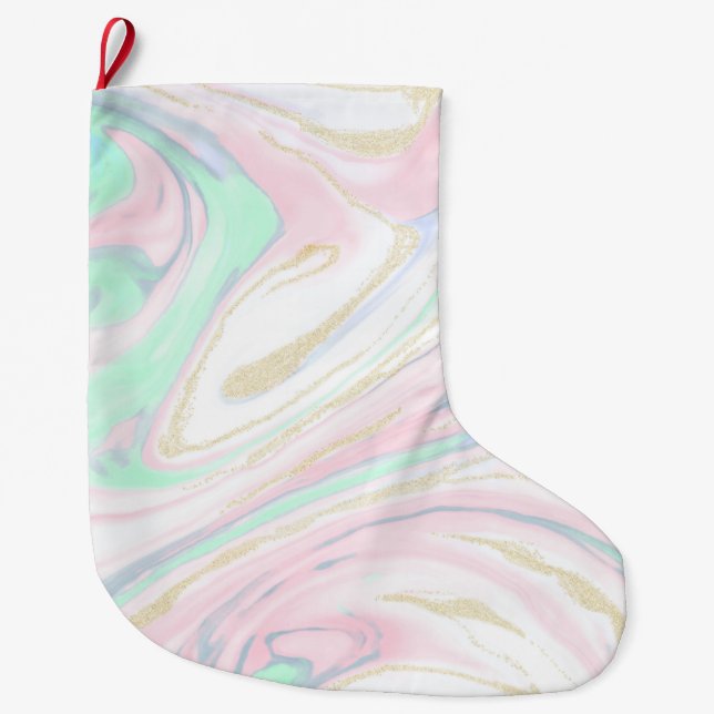 Classy marbleized abstract design large christmas stocking (Front)