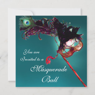 CLASSY MARDI GRAS MASQUERADE BALL MASK blue white Invitation