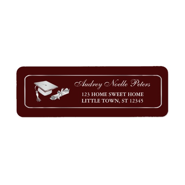Classy Maroon and Silver Graduate Address Labels (Front)