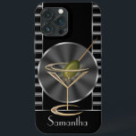Classy Martini Cocktail Glass Personalized iPhone 13 Pro Max Case<br><div class="desc">A glamourous and fun cocktail glass design creates an eye-catching phone case, the neat little martini glass even comes complete with an olive! A very unique and stylish gift idea that would be great for those that love cocktail parties or work in the hospitality industry. Personalize it with a name...</div>