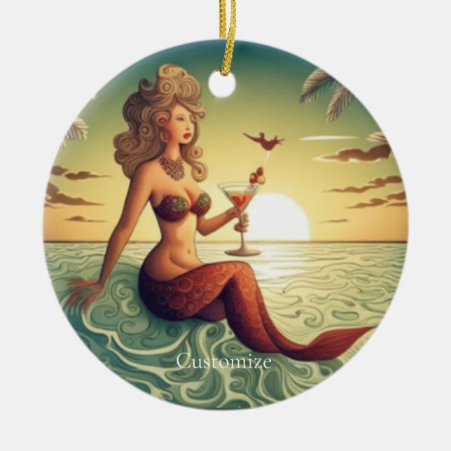 Classy Martini Mermaid Thunder_Cove  Ceramic Ornament (Front)