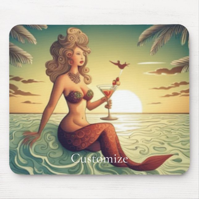 Classy Martini Mermaid Thunder_Cove  Mouse Pad (Front)