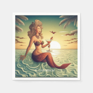 Classy Martini Mermaid Thunder_Cove  Napkin