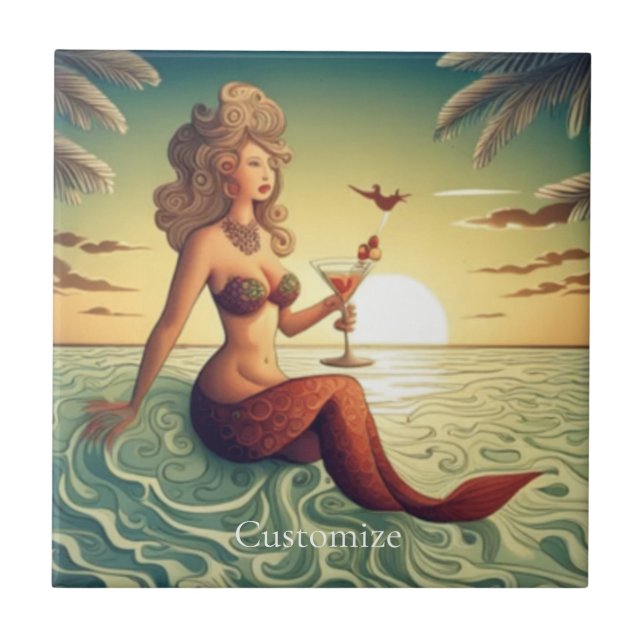 Classy Martini Mermaid Thunder_Cove  Tile (Front)