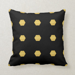 Classy Matte Gold Hexagons Pattern on Black Throw Pillow